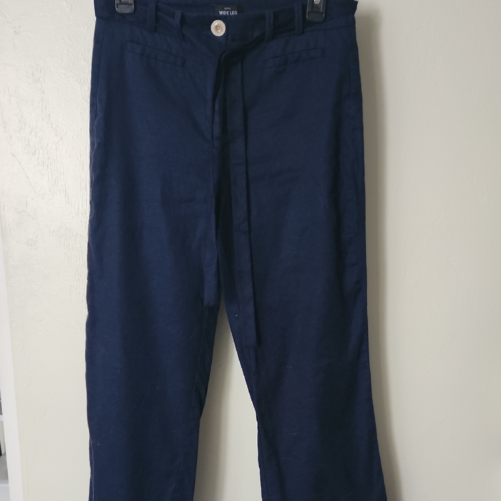 Linen Blend Wide Leg Womens Trousers